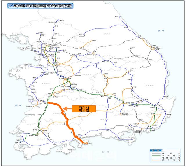 전라선 고속화 구간, 제4차 국가철도망 구축계획안 기준 (자료=국토교통부)