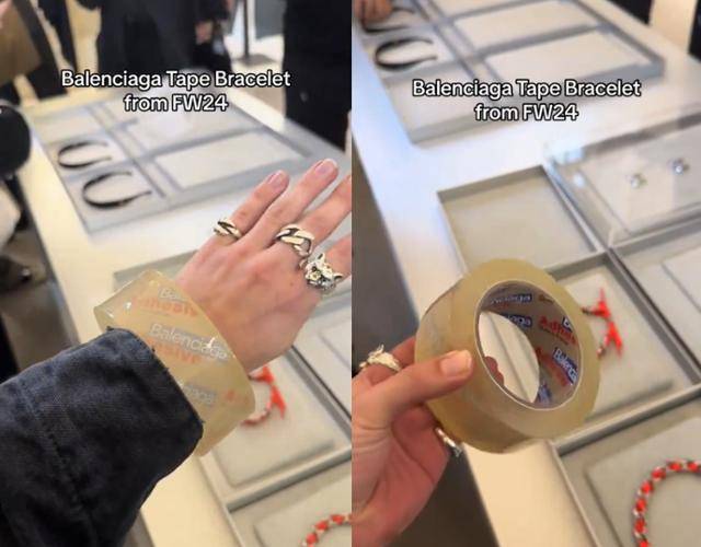 프랑스 명품 발렌시아가의 2024년 가을·겨울 컬렉션에 등장한 '테이프 팔찌'가 화제가 되고 있다. 틱톡 캡처