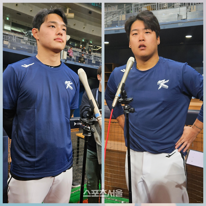 문동주(왼쪽)와 강백호가 16일 취재진과 인터뷰를 하고 있다. 고척 | 황혜정 기자 et16@sportsseoul.com
