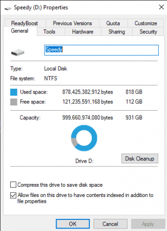 1TB 저장 장치를 윈도우 PC에서 인식하면 931GB가 된다. / 출처: Pugetsystems