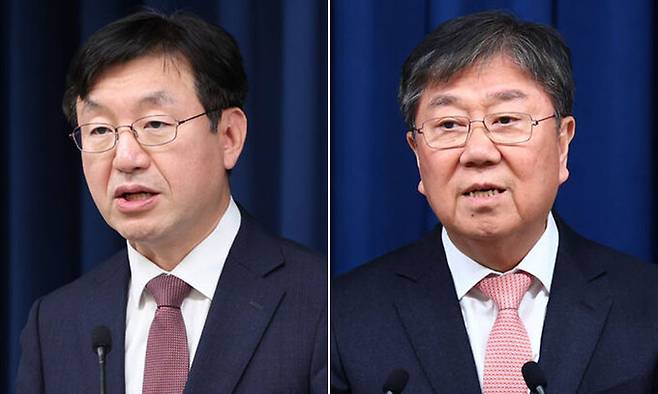 성태윤 대통령실 정책실장(왼쪽), 김대기 전 대통령 비서실장. 뉴시스