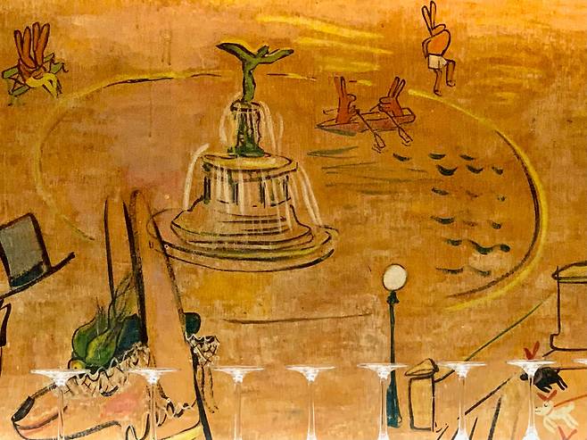 ‘베멀먼즈 바(Bemelmans Bar)’의 내부 벽화. 미술관의 어떤 그림 못지않은 힘과 이야기를 간직한 이 벽화는 오늘도 이 바를 방문한 손님과 친근하게 교감한다.