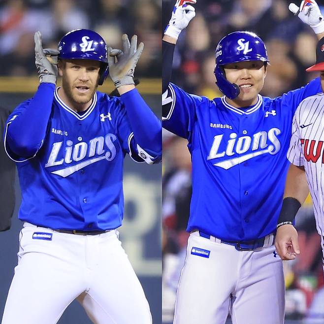 '왕관 세리머니' 중인 맥키넌과 류지혁. 삼성 제공