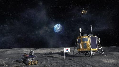 한국형 달 착륙선과 월면차가 달 표면에 올라있는 상상도 [한국항공우주연구원 제공]