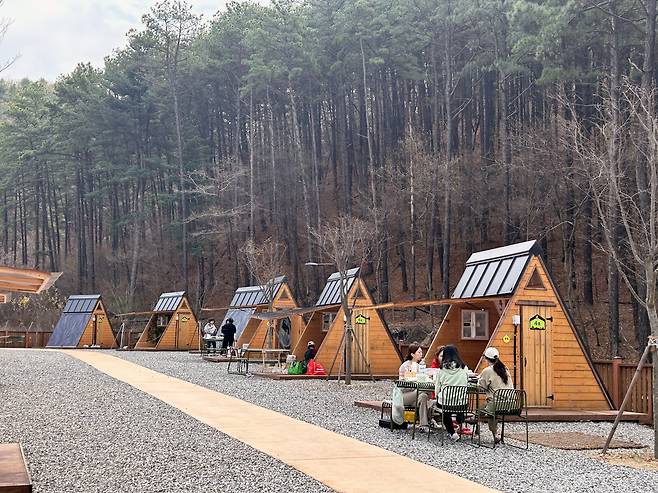당일 캠핑 겸 피크닉 체험을 할 수 있는 동탄 무봉산자연휴양림의 '오두막'. / 박근희 기자