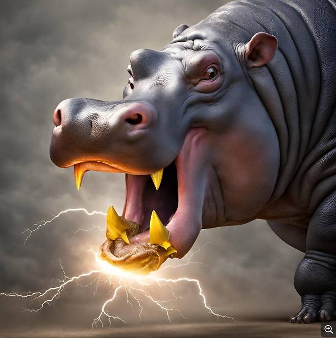 생성형AI로 '전기료 먹는 하마' 이미지를 생성한 모습.