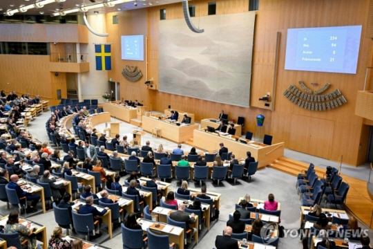 ‘성별 변경 절차 간소화’ 관련 법안을 표결하는 스웨덴 의회. AFP 연합뉴스