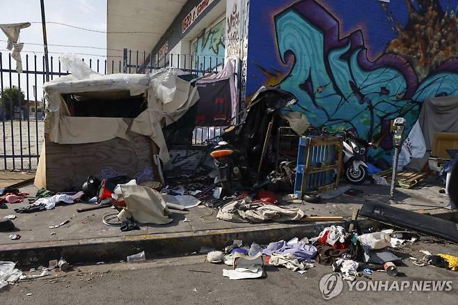 미국 LA 시내의 노숙자 텐트  [EPA 연합뉴스 자료사진. 재판매 및 DB 금지]
