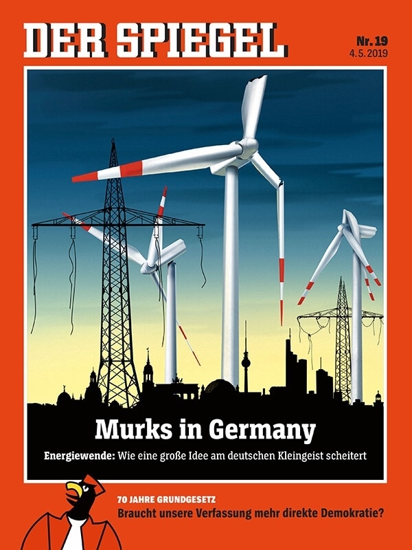 2019년 독일의 에너지전환 정책을 다룬 독일 주간 슈피겔지 표지.