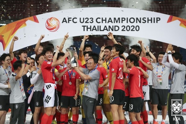2020 아시아축구연맹(AFC) U23 챔피언십(현 U23 아시안컵) 우승 세리머니. 대한축구협회 제공