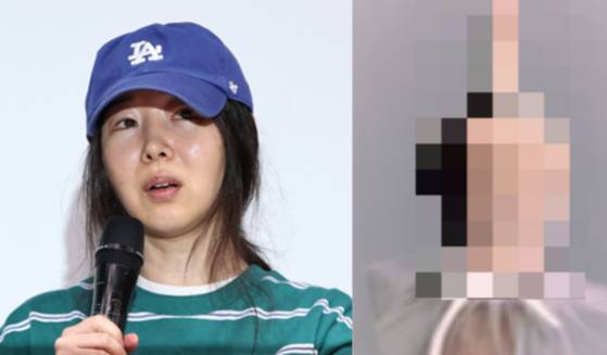 하이브와 산하 레이블 어도어의 민희진 대표(왼쪽) 간 갈등이 격화한 가운데 민 대표가 뉴진스 카피라고 주장한 그룹 아일릿의 비주얼 디렉터가 자신의 SNS에 '손가락 욕'이 담긴 사진을 올려 눈길을 끌었다. 〈사진=연합뉴스, 온라인커뮤니티 캡처〉