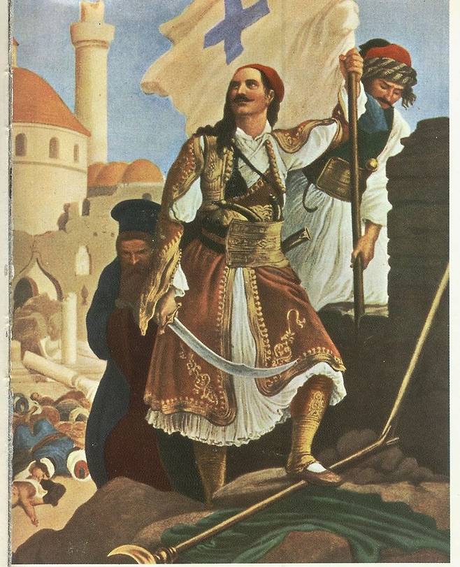 “그리스는 이제 독립국이다” 오스만에 저항해 혁명전쟁을 펼치는 그리스 사람들. 화가 피터 폰 헨스의 작품.