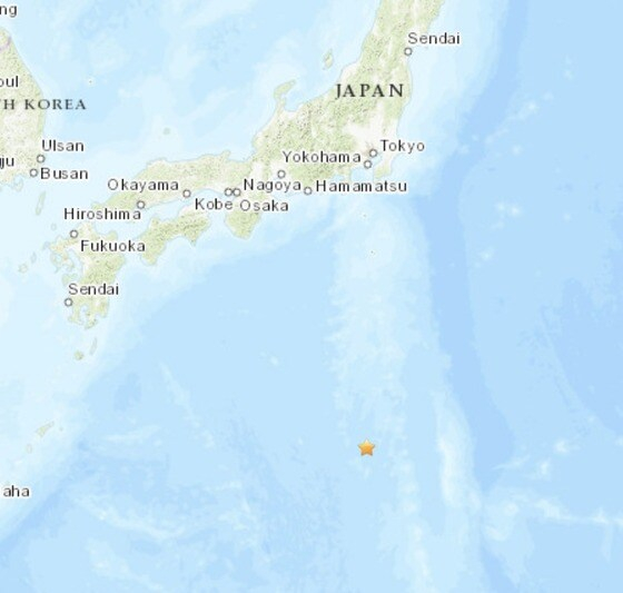 27일 일본 오사가와라 제도 앞바다에서 규모 6.9의 지진이 발생했다. /사진=미국지질조사국 갈무리