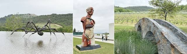 (왼쪽부터) ①루이스 부르조아-웅크린 거미. ②데미안 허스트의 작품 너머로 안도 다다오의 건물이 보인다. ③래리 뉴펠드의 Donegal. 김남희 여행작가