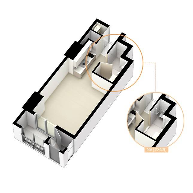 1~2인 가구가 입주 신청할 수 있는 공공임대 전용면적 29㎡(8.7평) 유형 예시.