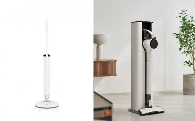 한 중소기업의 무선 스팀 물걸레 청소기와 LG전자의 ‘LG코드제로 오브제컬렉션 A9S’. A업체와 LG전자 홈페이지 캡처.