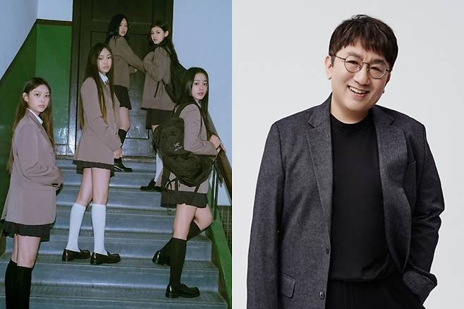 왼쪽부터 뉴진스, 방시혁 하이브 의장. 어도어/하이브 제공