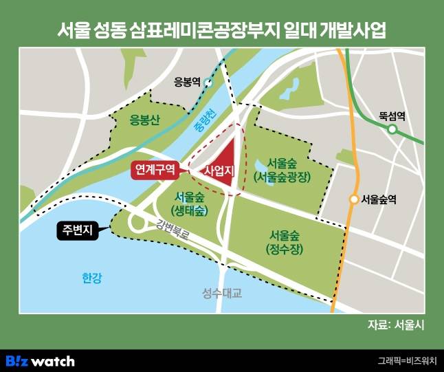 서울 성동 삼표 레미콘공장 부지 일대 개발사업 위치도 /그래픽=비즈워치