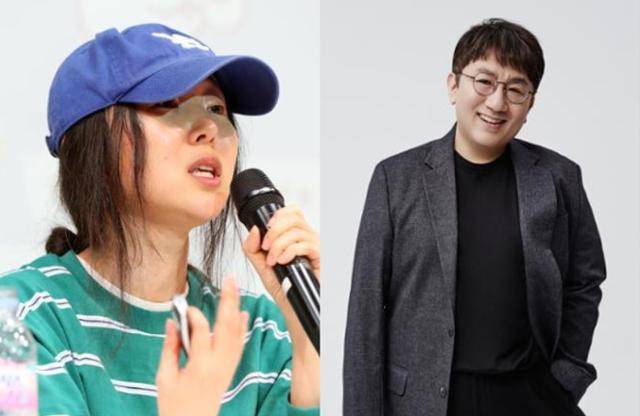 민희진(왼쪽사진) 어도어 대표와 방시혁 하이브 의장. 한국일보 자료사진, 하이브 제공