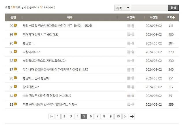 밀양성폭행 사건 관련 가해자들을 옹호했던 현직 경장을 비난하는 글./○○경찰서 온라인 게시판.