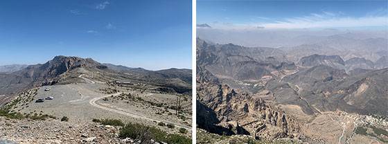 (좌)뛰어난 산의 경치를 감상할 수 있는 ‘자벨 하트 알 셰르키 마운틴 뷰’, (우)뷰 포인트에서 바라다본 ‘태양의 산’의 풍경