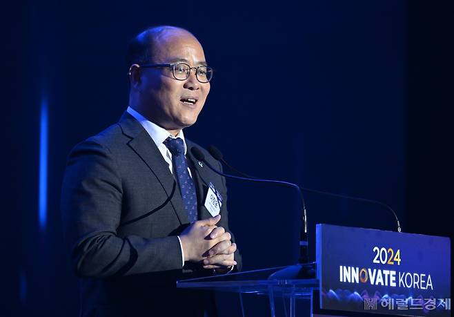 이창윤 과학기술정보통신부 제1차관이 ‘이노베이트 코리아 2024’에서 축사하고 있다. 대전=임세준 기자