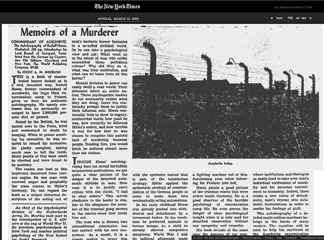 1960년 3월13일자 뉴욕타임스에 실린 서평 기사 / 뉴욕타임스 디지털 아카이브