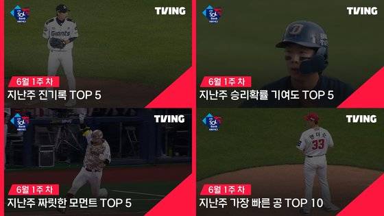 티빙은 지난 6월 10일 명장면을 빠르게 캐치업할 수 있는 2~3분 분량의 스페셜 클립을 공개했다. 향후 티빙이 프로야구 생중계를 넘어 어떤 유형의 부가 콘텐트를 기획할 수 있을지도 관심사다. 사진 티빙