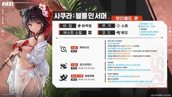 - 사쿠라: 블룸 인 서머 스킬 구성