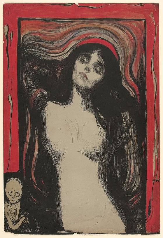 치명적인 여성과 연약한 여성을 하나의 그림에 결합하여 19세기 미술의 전형적인 여성상을 종합한 ‘마돈나’라는 주제를 실험적으로 다루었다. ⓒReitan Family Collection, Trondheim, Norway