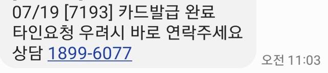 카드사를 사칭해 발송한 문자.
