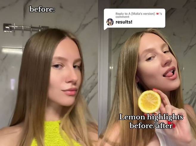 최근 틱톡에서 레몬즙을 이용한 천연 탈색법이 화제다./사진=틱톡 채널 vlakhov 캡처