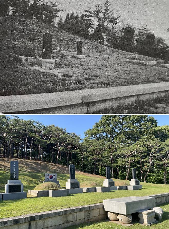 효창공원 삼의사 묘 1971년(위 사진)과 2024년 | 셀수스협동조합 제공