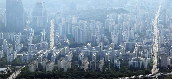서울스카이 전망대에서 본 서울 강남구 일대 아파트 단지. /뉴스1