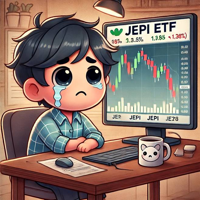 커버드콜 ETF 하락에 슬퍼하는 투자자<챗GPT>