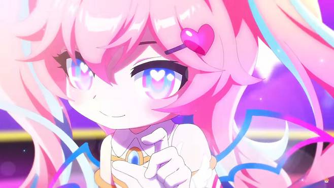 2023년 11월23일 공개된 영상에서 넥슨 게임 <메이플스토리>의 캐릭터 엔젤릭버스터가 엄지와 검지로 ‘집게손’ 모양을 만드는 장면. ⓒ온라인 커뮤니티 갈무리