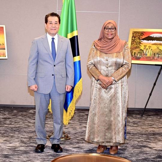 지난 6월 3일 서울에서 사이마 술루후 하산 탄자니아 대통령과 기념촬영을 한 장인화 포스코홀딩스 회장(왼쪽).(사진출처=탄자니아 대통령실)