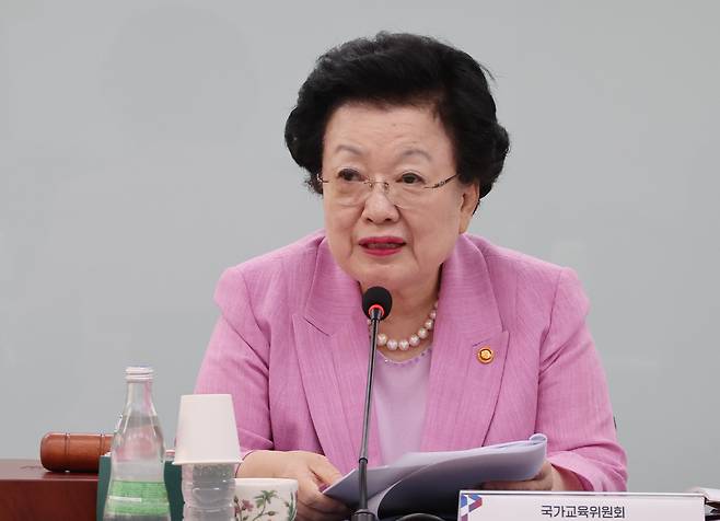 이배용 국가교육위원회위원장이 지난 8월 9일 서울 종로구 정부서울청사에서 열린 국가교육위원회 회의에 참석해 발언하고 있다. /뉴시스