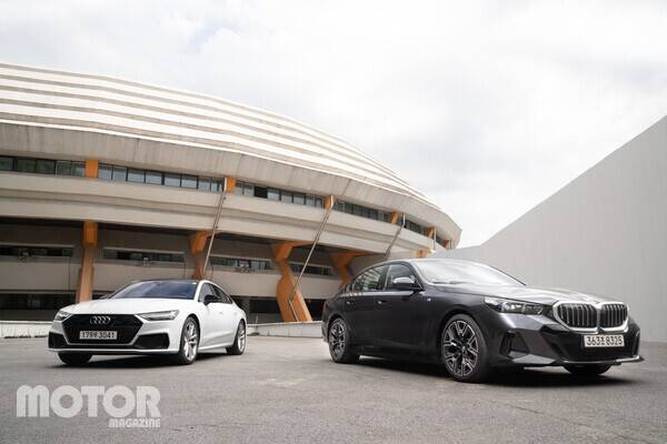 아우디 A7 55 TFSI e 콰트로(좌), BMW 더 뉴 530e 사진 모터매거진 최재혁 기자
