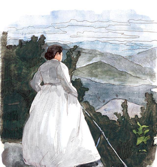 2015년 12월 2일 신내림을 받은 박소연씨가 계룡산에 서 있다. 일러스트=신동준 기자