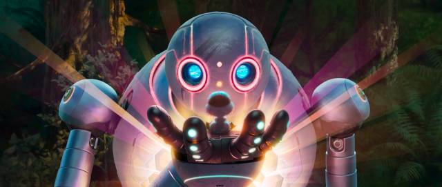 처음 본 상대를 어미로 생각하는 거위 새끼를 키우게 된 휴머노이드 로즈가 프로그래밍된 자신을 뛰어넘어 와일드 로봇이 된다. 사진제공=DreamWorks