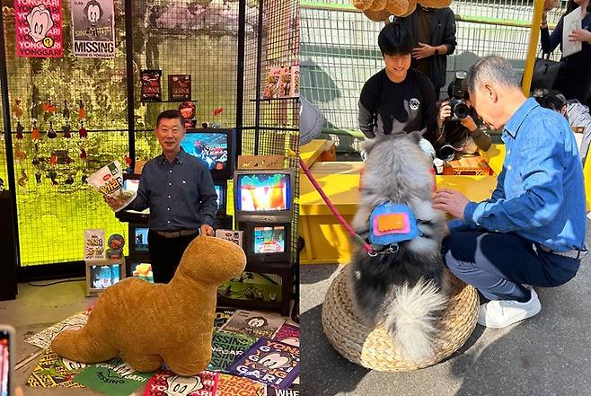 용가리 치킨 팝업스토어 내 체험 행사를 즐기는 김홍국 하림 회장/사진=김아름 기자 armijjang@