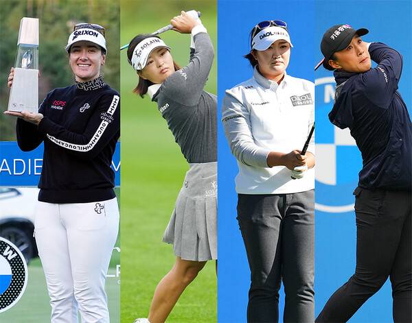 2024년 미국여자프로골프(LPGA) 투어 BMW 레이디스 챔피언십 우승을 차지한 한나 그린이 우승 트로피를 들고 포즈를 취하는 모습이다. LPGA 투어에서 활약하는 고진영, 유해란, 양희영 프로. 사진제공=BMW 코리아