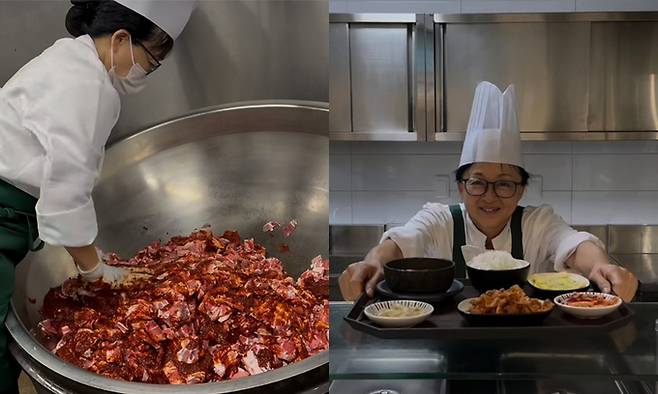 급식대가 이미영씨가 단체 급식을 요리하는 모습. 하나은행 SNS 갈무리