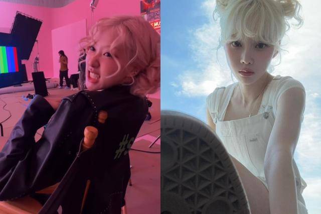 강한 컬감을 살린 헤어를 다양한 형태로 묶어 연출할 경우 러블리한 매력을 더욱 돋보이게 만들 수 있다. 로제 윈터 SNS