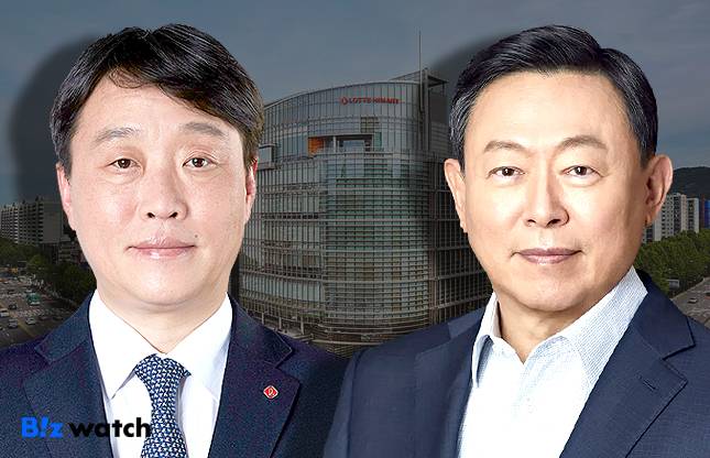 남창희 롯데하이마트 대표(왼쪽), 신동빈 롯데그룹 회장(오른쪽)./그래픽=비즈워치
