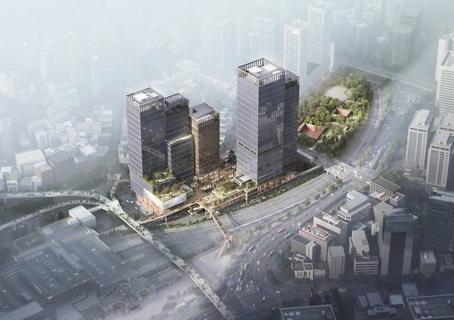 한화 컨소시엄이 '서울역 북부역세권 복합개발사업'의 인허가 절차를 마무리하고 착공 신고서를 제출함에 따라 사업이 본 궤도에 올랐다. 사진은 서울역 북부역세권 복합개발사업 항공 조감도. /사진=한화