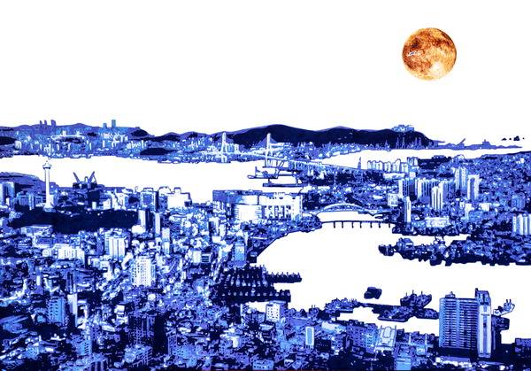 이지훈 초대 개인전 ‘TIMESLIP-bluehour’에 전시된 작품 ‘부산-바라보다’. 산목&휘갤러리 제공