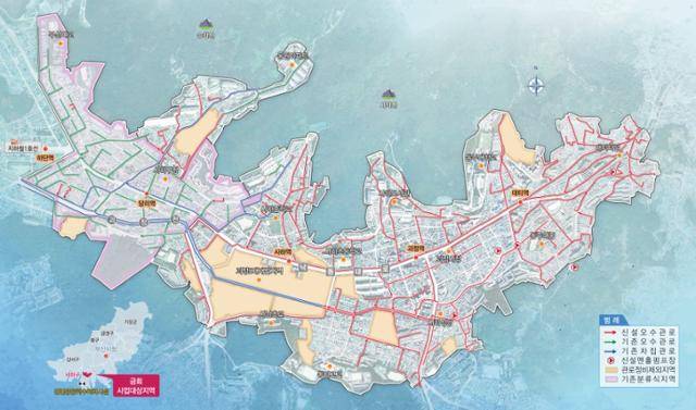 최근 공사를 마치고 본격적인 운영에 들어간 '하단지역 분류식 하수관로정비 민자사업(BTL)' 위치도. 부산시 제공