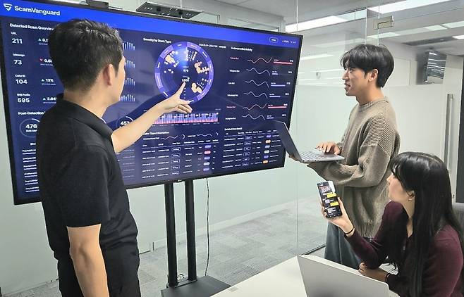 SK텔레콤 직원들이 업무 관련 회의를 하고 있다. SK텔레콤 제공